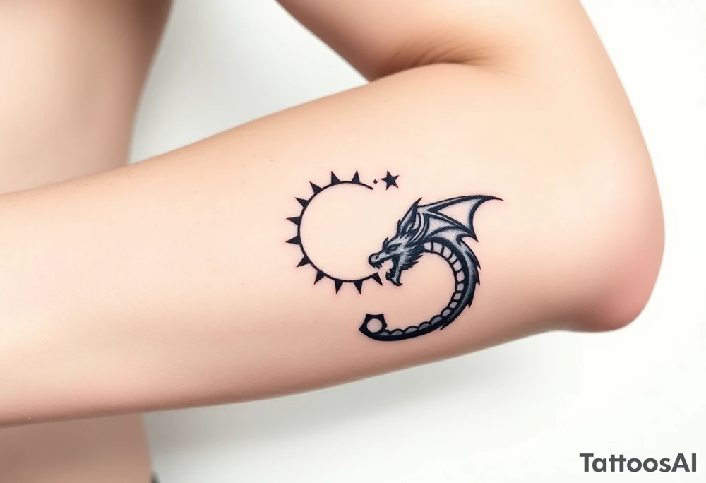 sun and moon in constellation with dragon tattoo idea