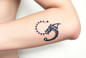 sun and moon in constellation with dragon tattoo idea