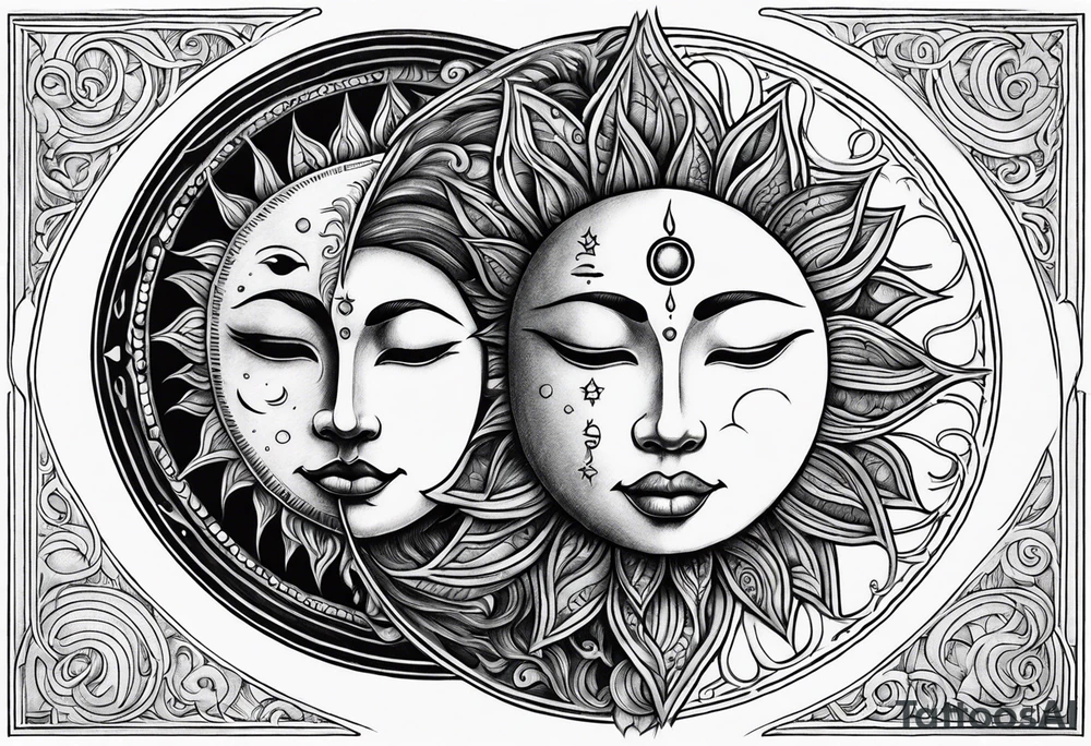Moon and sun no face tattoo idea