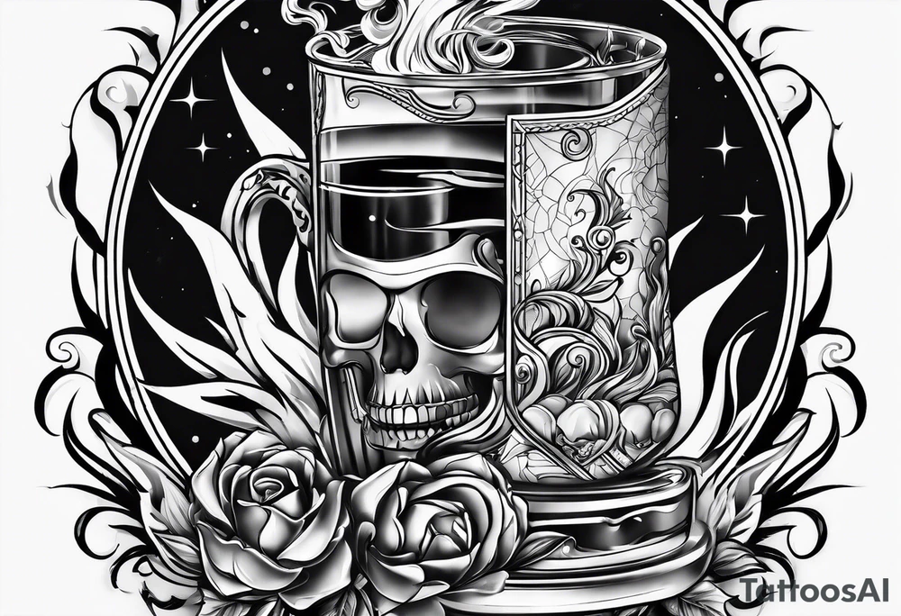 Fire comes from a drink tattoo idea