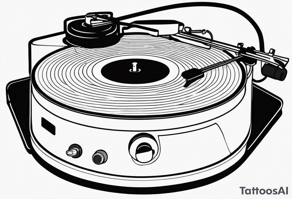 A recordplayer fineline minimalistic in one line 2D outline tattoo idea