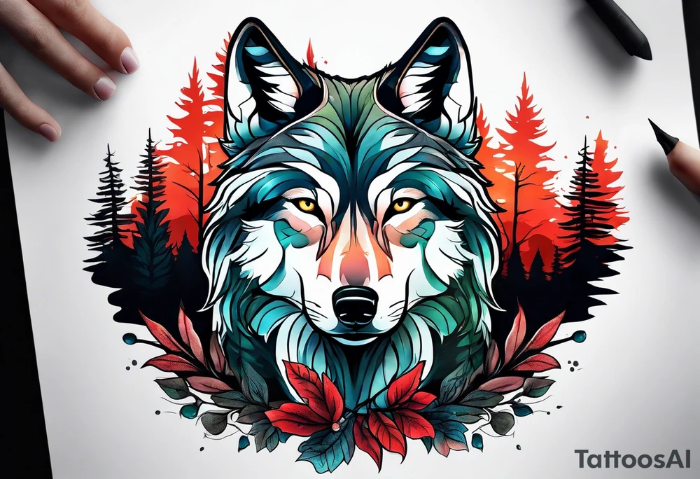 Forest in wolf tattoo idea