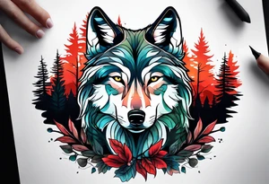 Forest in wolf tattoo idea