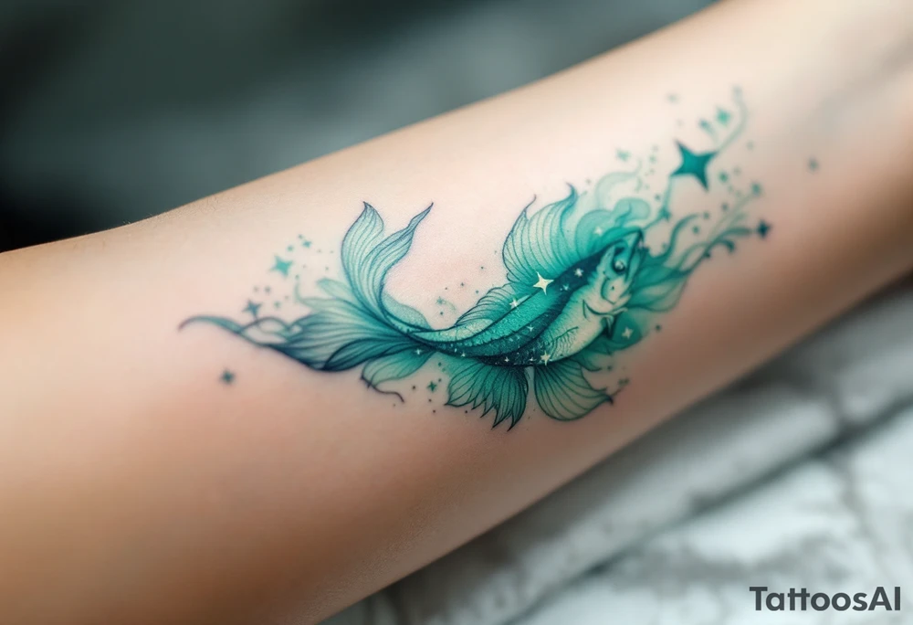 Gradient of sea-green and teal forms the Pisces stars constellation. tattoo idea