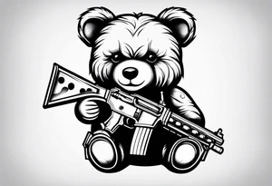 Gothic teddy bear holding a gun tattoo idea