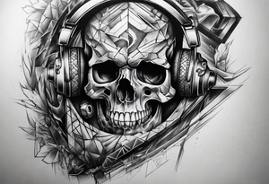 fragmented extreme pain skull elbow on arm tattoo idea