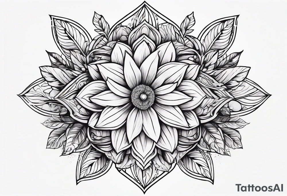 leaves and flowers geometric tattoo idea