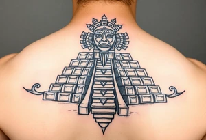 Quetzalcoatl Aztec pyramid treasure black and white tattoo idea