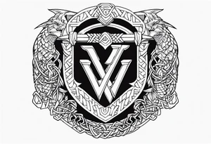 Valhalla sword shield dragon axe Valknut chains 
 steps tattoo idea