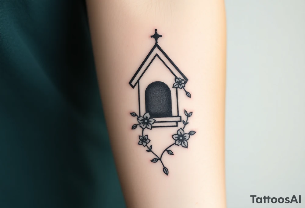Birdhouse with flower vine tattoo idea