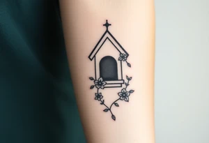 Birdhouse with flower vine tattoo idea