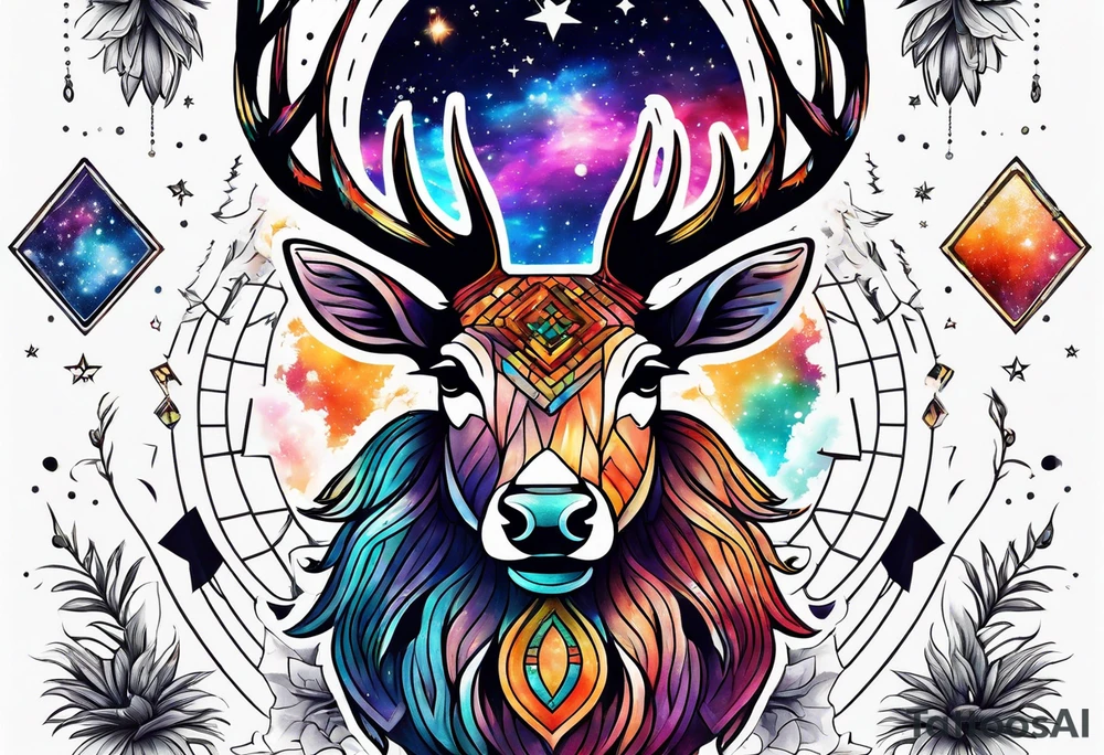 stag featuring colours of the universe and galaxies and pineapples in amsterdam tattoo idea