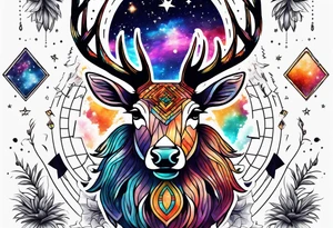 stag featuring colours of the universe and galaxies and pineapples in amsterdam tattoo idea