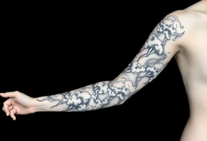 right arm sleeve, storm clouds and lightning mixed throughout, tattoo idea