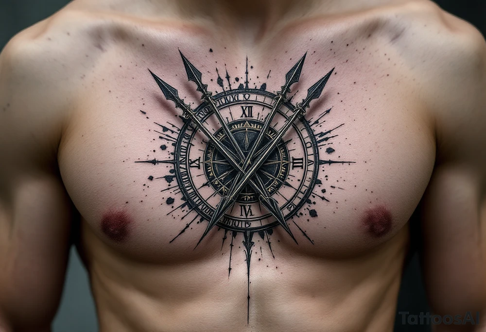 Roman spears 
Sundial 
Broken clock tattoo idea