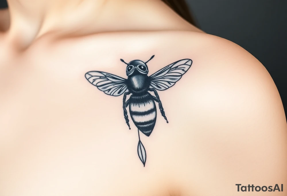 bee with a pilots hat flying next to an airplane tattoo idea