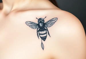 bee with a pilots hat flying next to an airplane tattoo idea