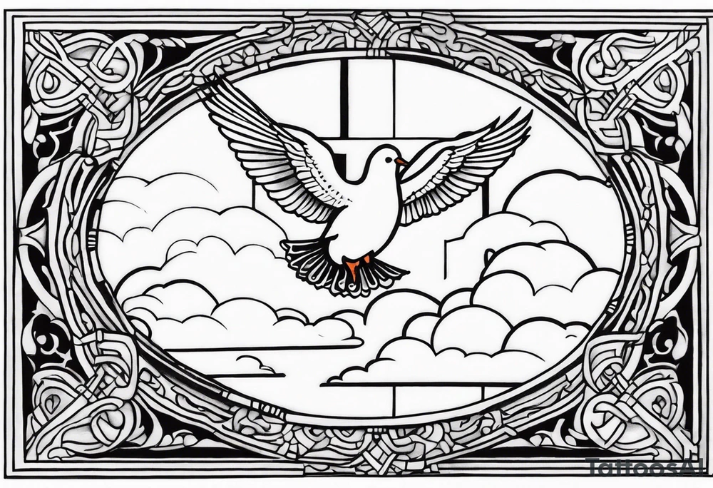 When the time is right I the lord will make it happen with clouds a cross and doves in the back ground tattoo idea