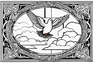 When the time is right I the lord will make it happen with clouds a cross and doves in the back ground tattoo idea