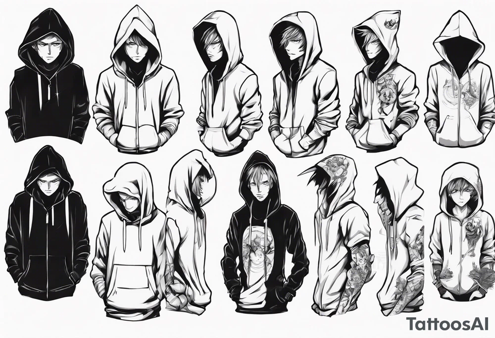 Anime guy in a hoodie tattoo idea