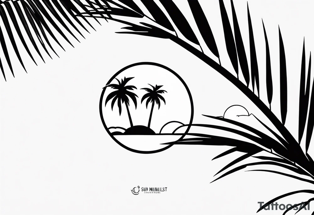 Sun above palm tree tattoo idea