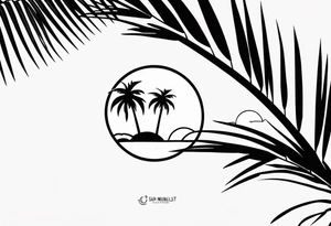 Sun above palm tree tattoo idea