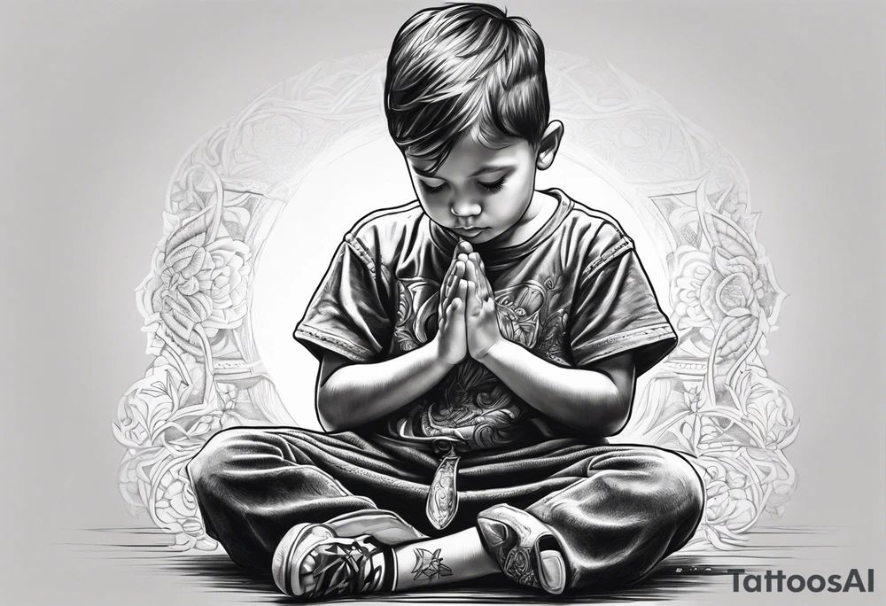 little boy kneeling and praying tattoo idea