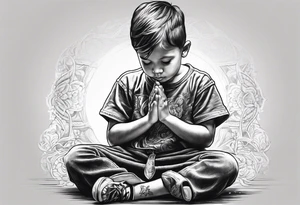 little boy kneeling and praying tattoo idea