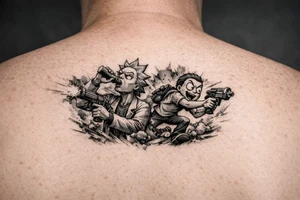 Rick drinking and shooting things and morty being reckless save the day morty , schuanch schuanch. tattoo idea
