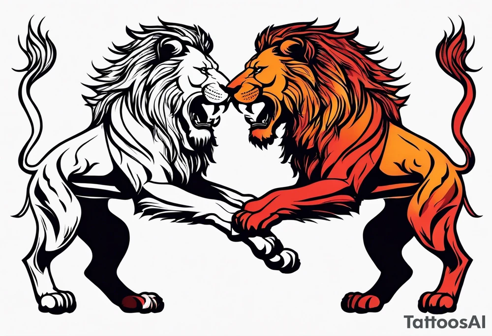 Two different colored lions fighting each other with blood tattoo idea