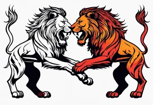 Two different colored lions fighting each other with blood tattoo idea