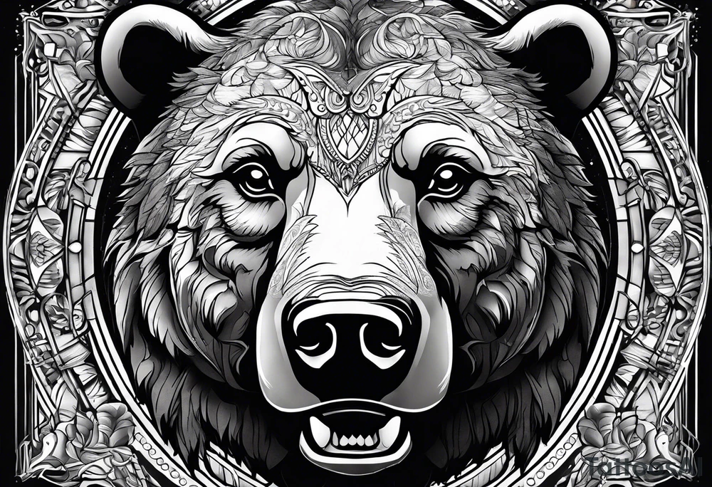Make me a tattoo of half a bear's face and half a bull's tattoo idea