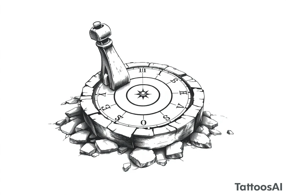 Old crumbling sundial on the ground tattoo idea