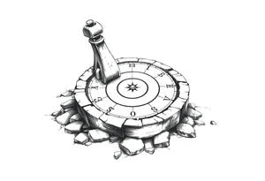Old crumbling sundial on the ground tattoo idea