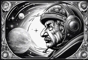 Spartan, outer space, Einstein, physics, writing, sleeve tattoo tattoo idea