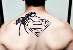 Black ant carrying a superman logo tattoo idea