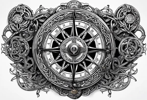 Traditional Celtic styled knot work combined with a steampunk biomechanical sleeve design and has a pirate compass in it tattoo idea