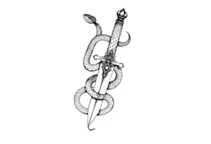 mystical snake coiled around an ancient dagger with jeweled hilt tattoo idea