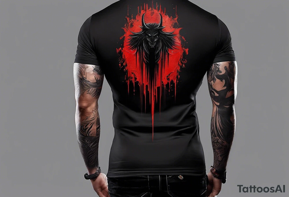 Certainly! Here’s a description for your back tattoo:

---

**Tattoo Description:**

Design: Black work, paint strokes.
Location: Back.
Concept: Dante's Inferno, representing the layers of hell.

**Design Details:**

1. **Vertical Lines:**
   - Two bold, vertical lines run parallel up the spine, symbolizing the journey through the depths of Dante's Inferno.

2. **Horizontal Lines:**
   - Nine horizontal lines intersect the vertical lines, each representing one of the nine circles of hell.
   - The lines descend down the back, each becoming progressively shorter and narrower to signify the decreasing levels of hell's circles.
   - The paint stroke style gives the lines a dynamic, brush-painted appearance, enhancing the dramatic and artistic effect.

3. **Overall Style:**
   - The black work technique ensures a striking contrast, with deep black ink emphasizing the severity and depth of the concept.
   - The paint stroke style adds an element of fluidity and movement, symbolizing the chaotic and tortured nature of hell as depicted in Dante’s Inferno.

---

This description provides a clear and detailed vision for your tattoo artist to work from, capturing the essence and symbolism of Dante’s Inferno in a powerful and visually striking way. tattoo idea