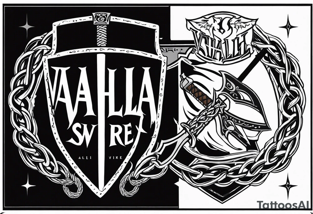 Valhalla sword shield barb wire chain tattoo idea