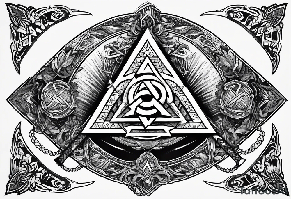 Valhalla sword shield axe Valknut tattoo idea