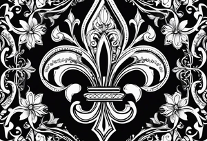 Fleur de lis with geo designs around it tattoo idea