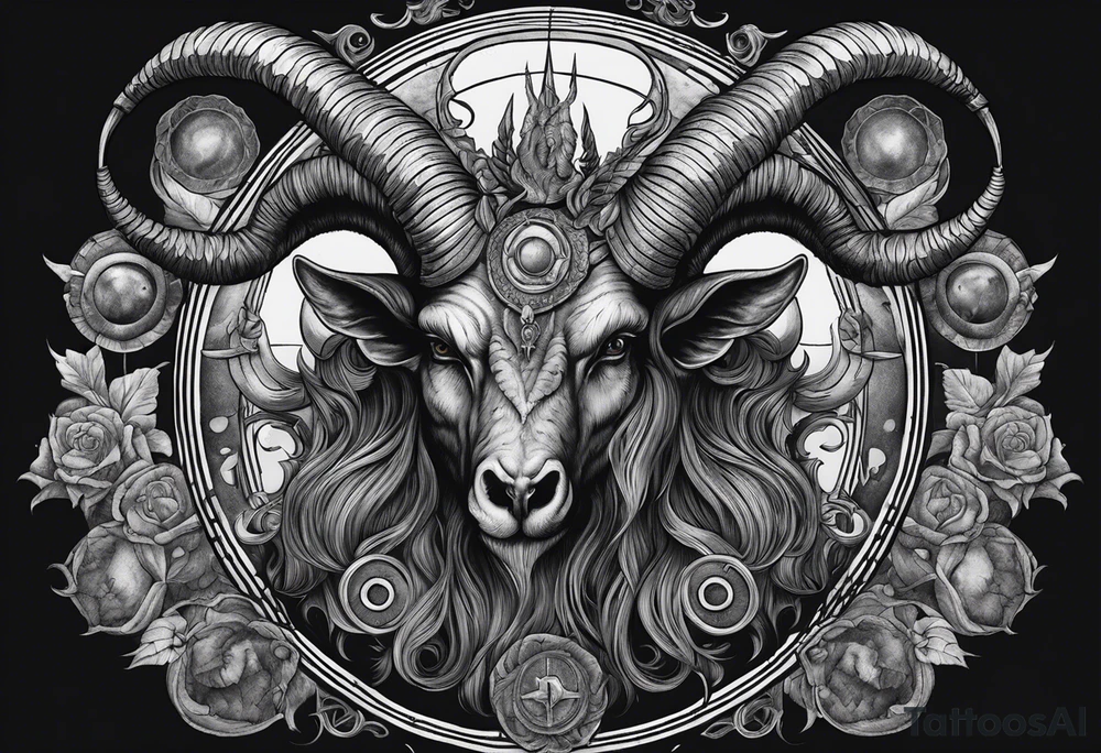 9 circles of baphomet hell dark, gloomy, brutal. Merged into one. tattoo idea