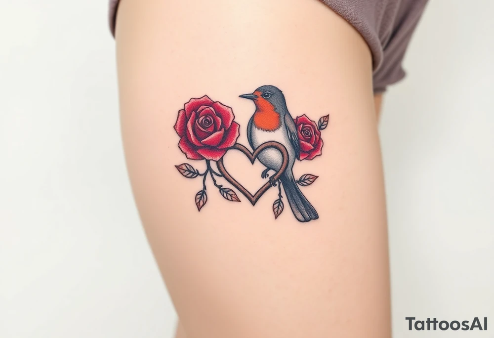 Robin bird and red rose with infinity heart tattoo idea