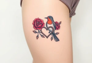 Robin bird and red rose with infinity heart tattoo idea