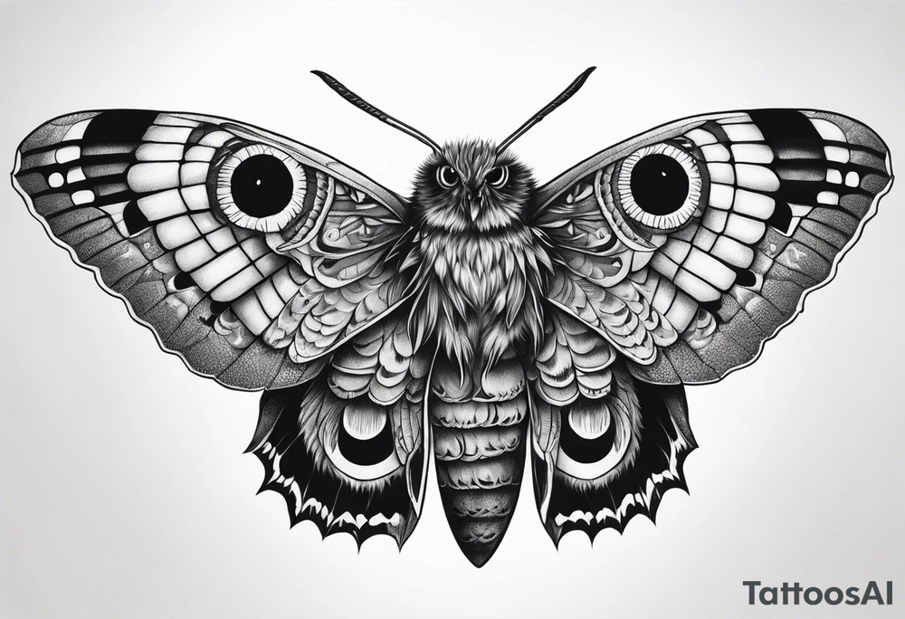 Dead head moth with owl eyes tattoo idea