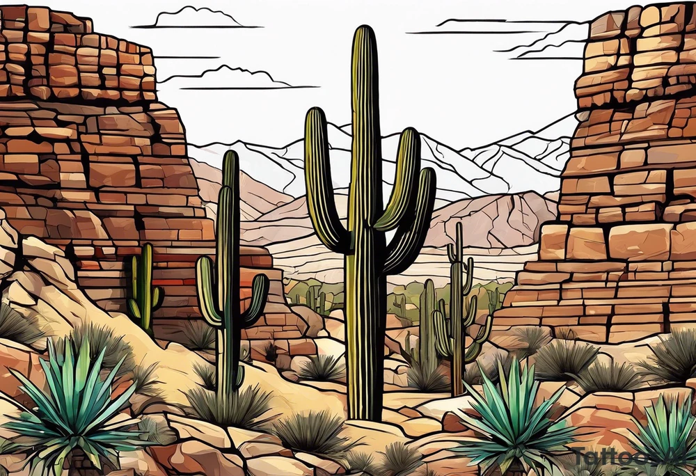 Arizona flag, Roman ruins, turkish flag, saguaro cactus tattoo idea