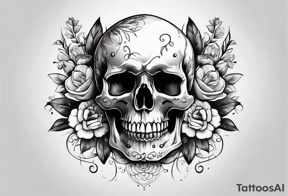 skull with flowers growing on top its head tattoo idea