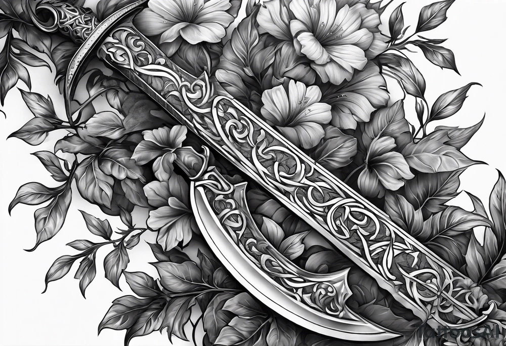 A Rapier blade down my spine with leafy vines surrounding the blade tattoo idea