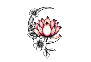 crescent floral moon with lotus flower glowing tattoo idea